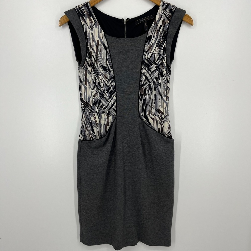 BCBGMAXAZRIA Java Combo Sheath Dress Women's Size XS Gray Sleeveless Back Zip